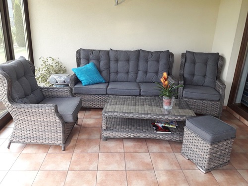 Meble technorattanowe TRIVENTO 3 Dark Grey z pufą