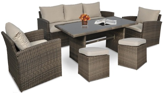 Zestaw technorattanowy obiadowy z pufami STELVIO Caffe