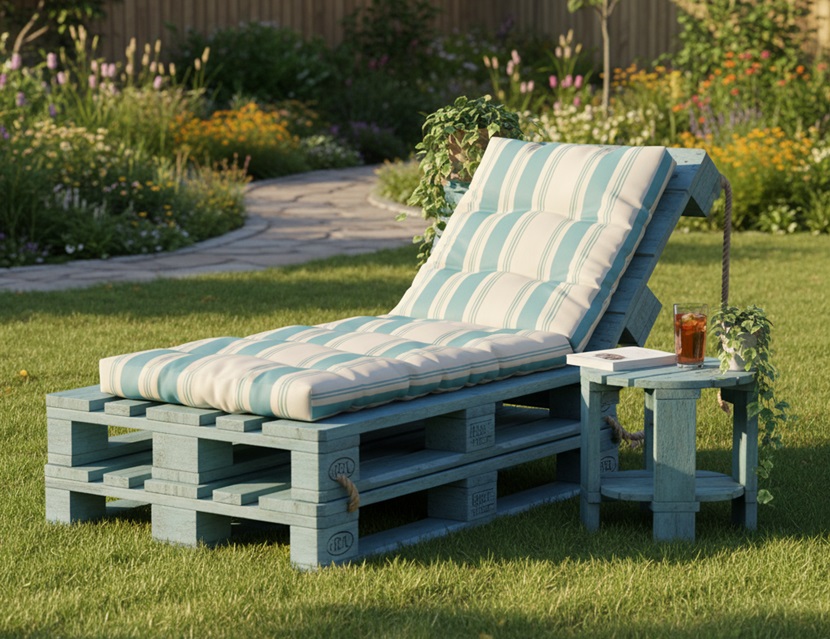 Leżak z palet w ogrodzie