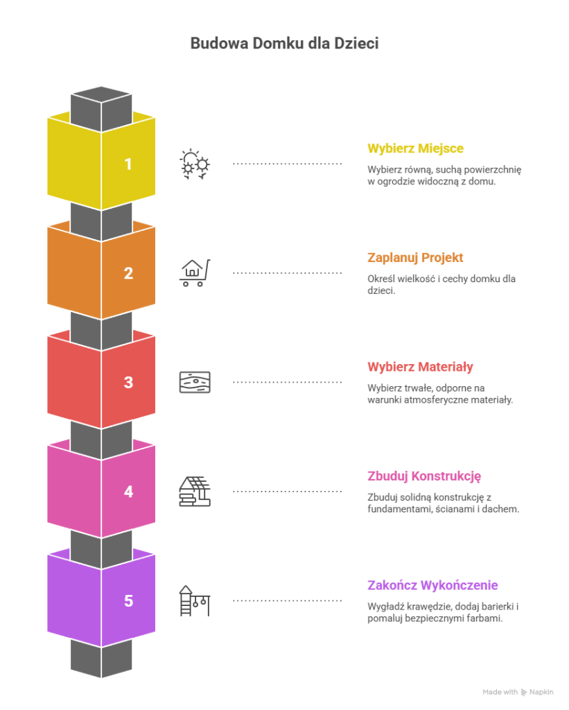 Infografika - Budowa domku dla dzieci krok po kroku