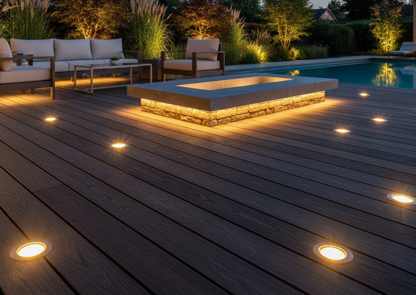 Lampy led w podłodze na tarasie