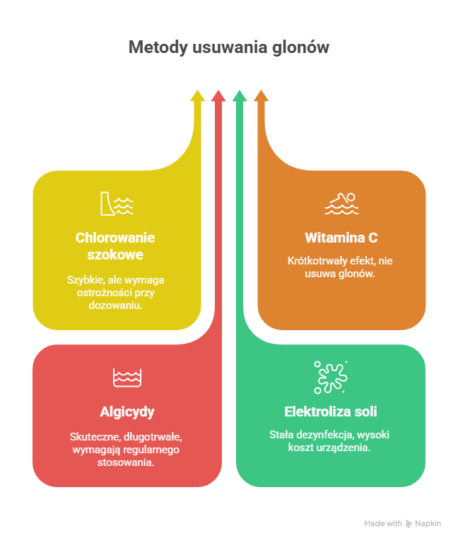 Usuwanie glonów z basenu - infografika