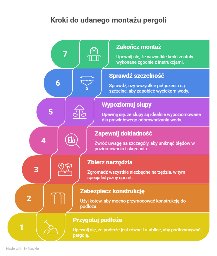 Kroki do udanego montażu pergoli - infografika