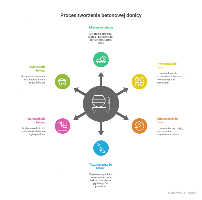 Proces tworzenia donicy z betonu - infografika