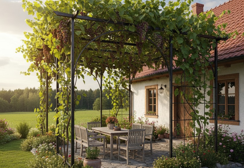 Metalowa pergola na winogrono