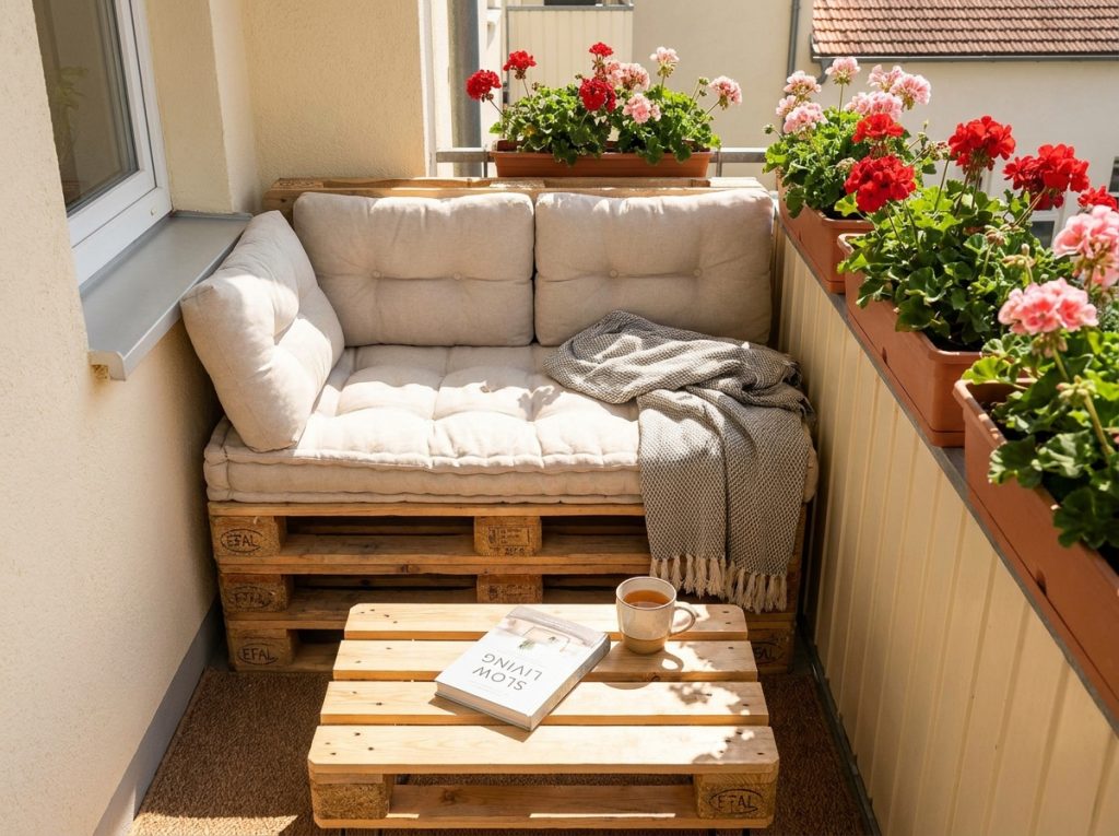meble z palet na wąski balkon