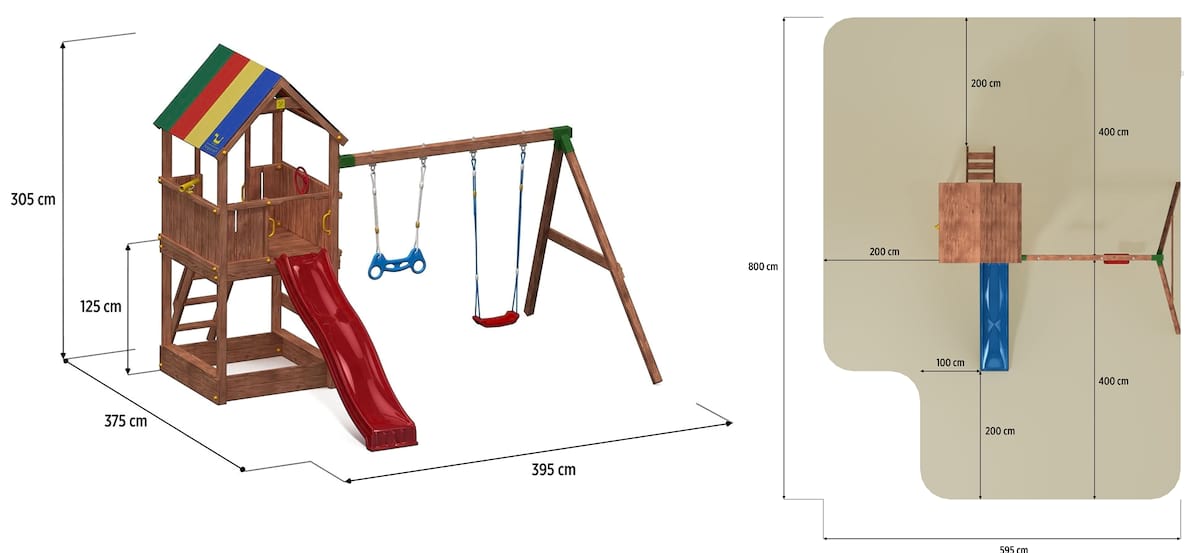 Huśtawka do ogrodu z drewnianym domkiem Sun Hide&Move - wymiary