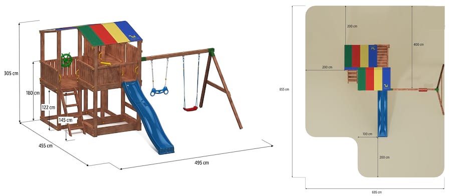 Plac zabaw drewniany zjeżdżalnia ślizg Kingdom Move+ - wymiary