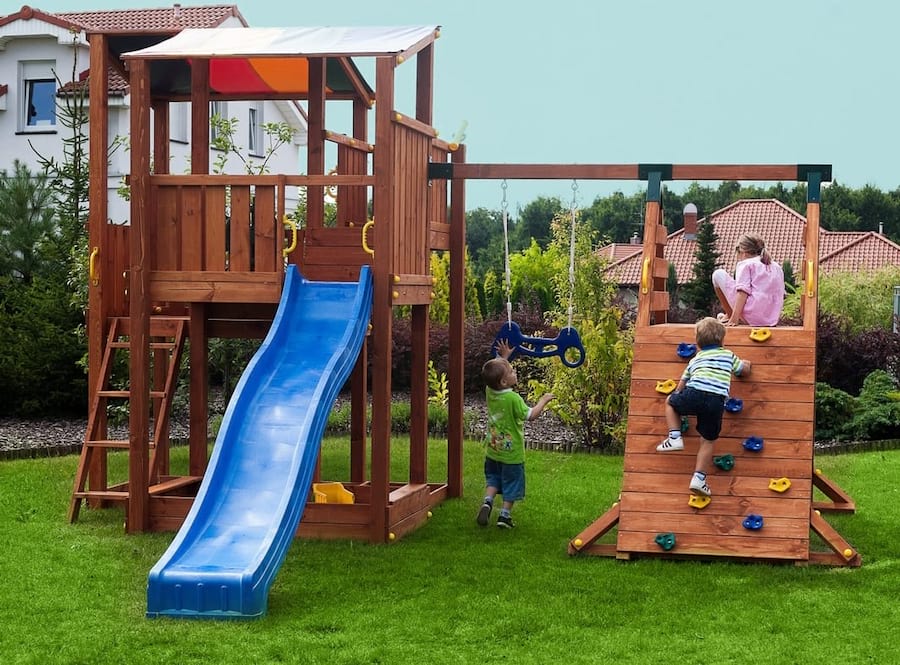Zjeżdżalnia do ogrodu z huśtawką drewniany domek Kingdom Up&Down+
