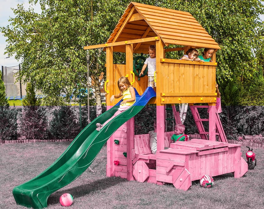 Drewniany plac zabaw zjeżdżalnia ślizg Fortress Driver