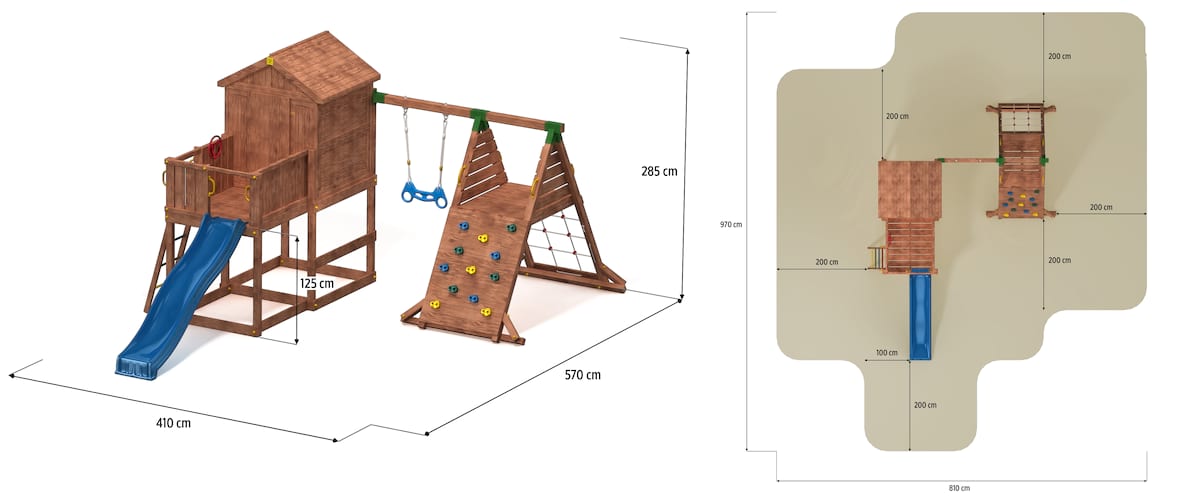 Zjeżdżalnia dla dzieci z domkiem plac zabaw Fungoo MyHouse Spider - wymiary
