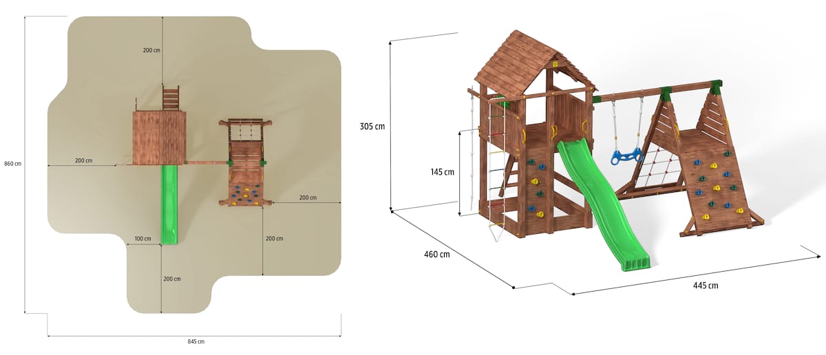 Plac zabaw z drewna dla dzieci do ogrodu Spider Fortress-wymiary