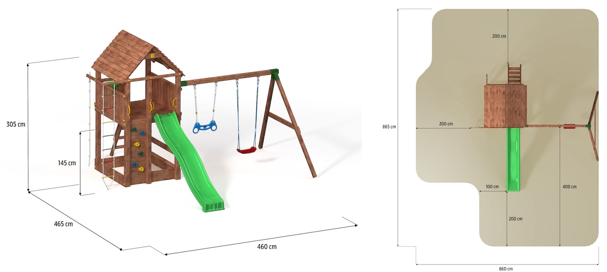 Huśtawki do ogrodu dla dzieci Fungoo Fortress Move - wymiary