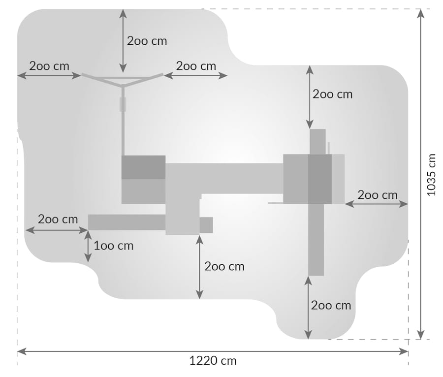 Plac zabaw z huśtawkami do ogrodu Fungoo Maxi Playbox - wymiary