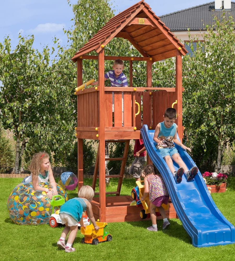 Plac zabaw drewniany zjeżdżalnia plastikowa Fungoo Joy