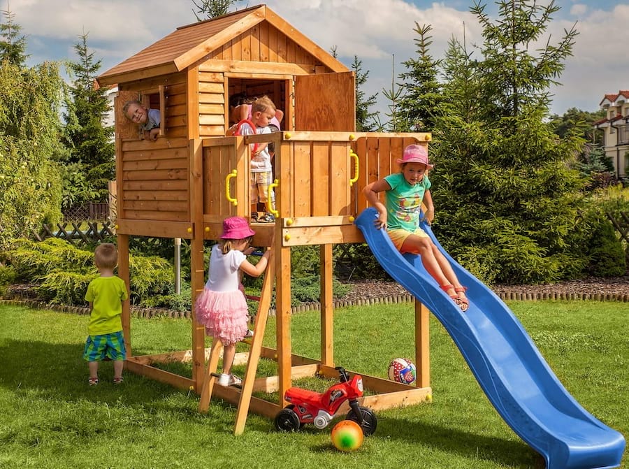 Domek ogrodowy drewniany ze zjeżdżalnią Fungoo MyHouse