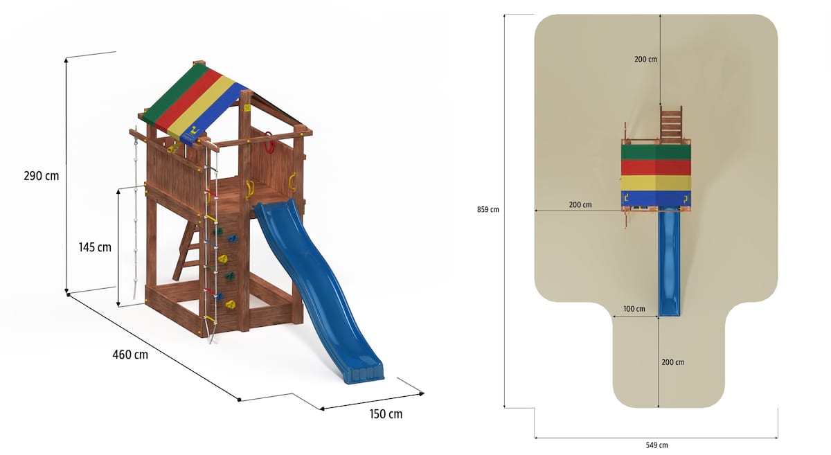 Plac zabaw do ogrodu ze zjeżdżalnią Fungoo Paradise - wymiary
