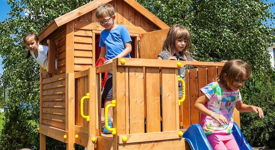 Domek ogrodowy drewniany ze zjeżdżalnią Fungoo MyHouse