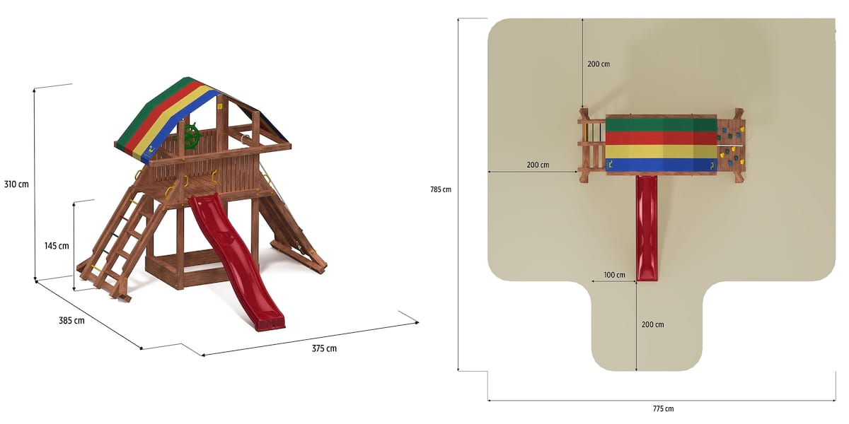 Duży plac zabaw do ogrodu dla dzieci Fungoo Rocket - wymiary