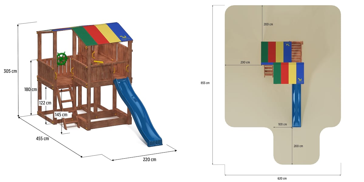 Kompleksowy plac zabaw dla dzieci do ogrodu Fungoo Kingdom - wymiary