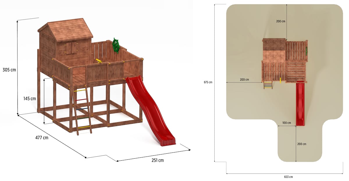 Plac zabaw dla dzieci zjeżdżalnia i domek Fungoo MySpace XL - wymiary