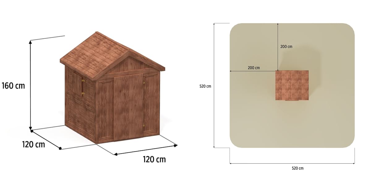 Drewniany domek ogrodowy dla dzieci Fungoo MyPlace - wymiary