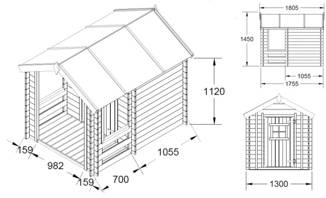 Domek z drewna Kasia - wymiary