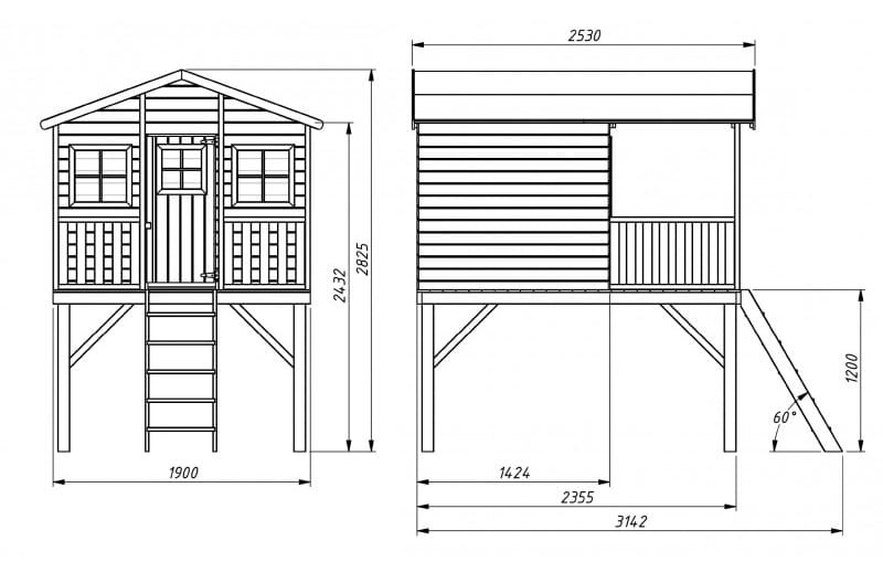 Domek z drewna Gucio - wymiary