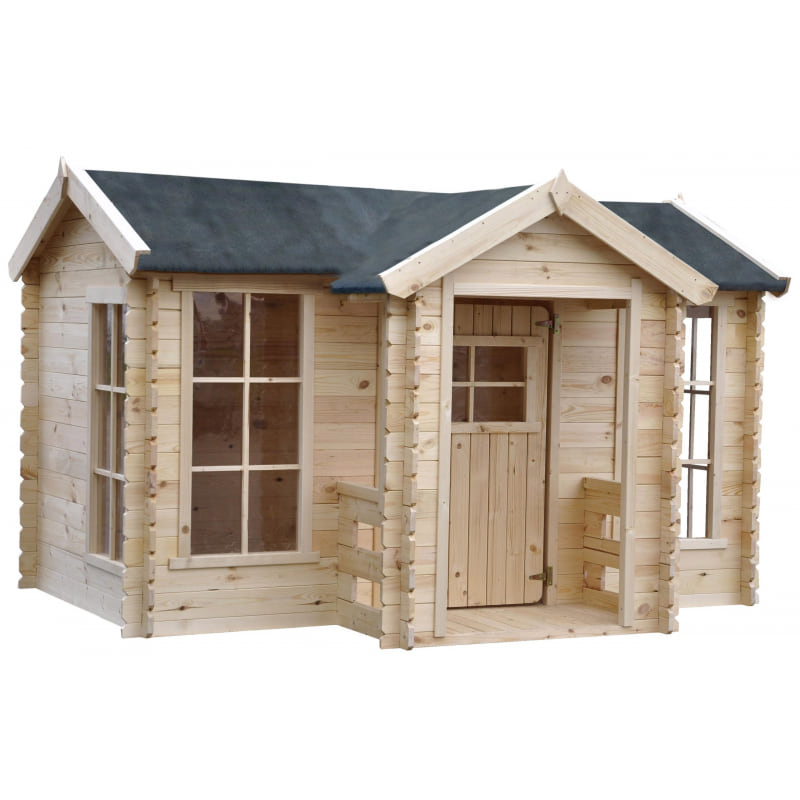 Drewniany domek dla dzieci ze zjeżdżalnią