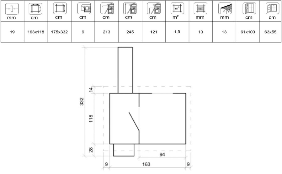 Domek z drewna Wojtek - wymiary