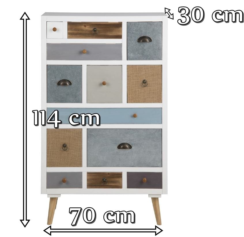 Actona Thais wysoka komoda z kolorowymi szufladami - wymiary