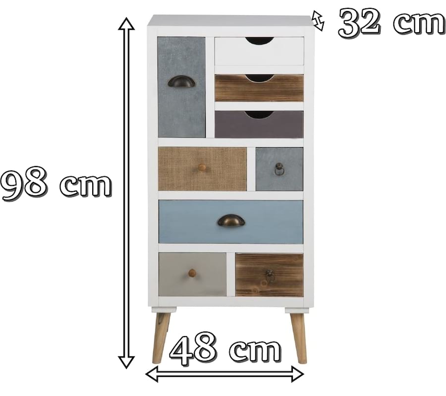 Actona Thais komoda do sypialni z kolorowymi szufladami - wymiary
