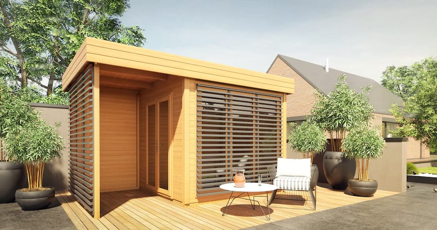 Drewniany domek do ogrodu malowany Lawenda