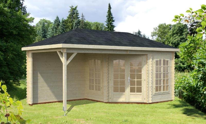 Drewniany domek z zadaszeniem tarasu BASIA D 6x3