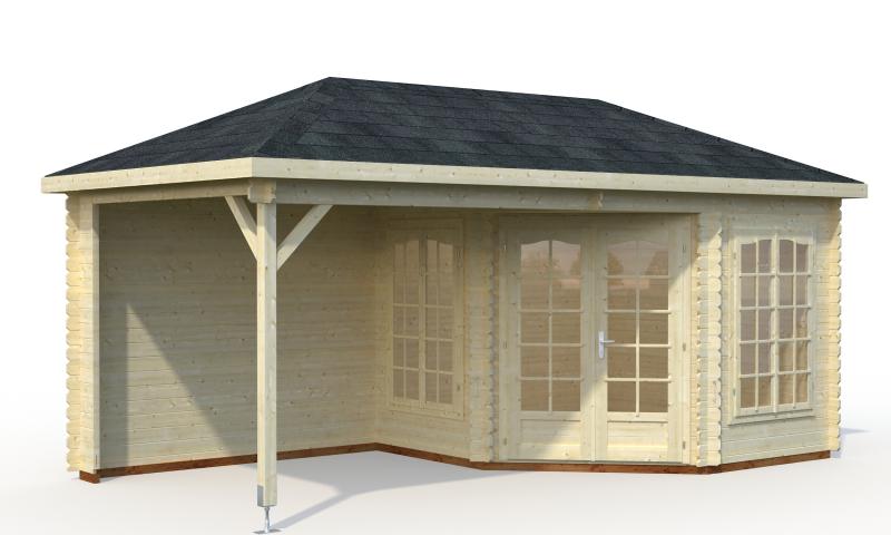 Drewniany domek z zadaszeniem tarasu BASIA D 6x3