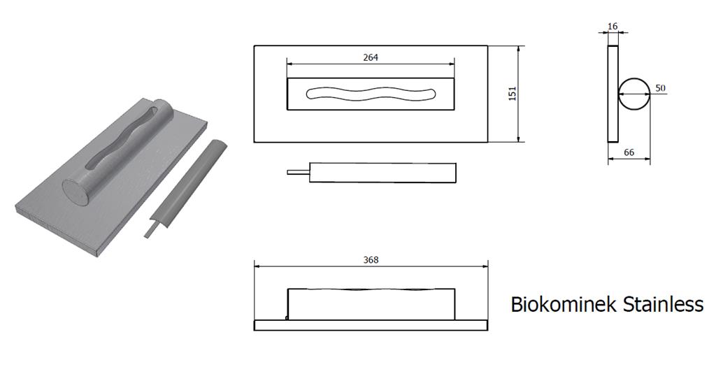 Wymiary - biokominek stołowy