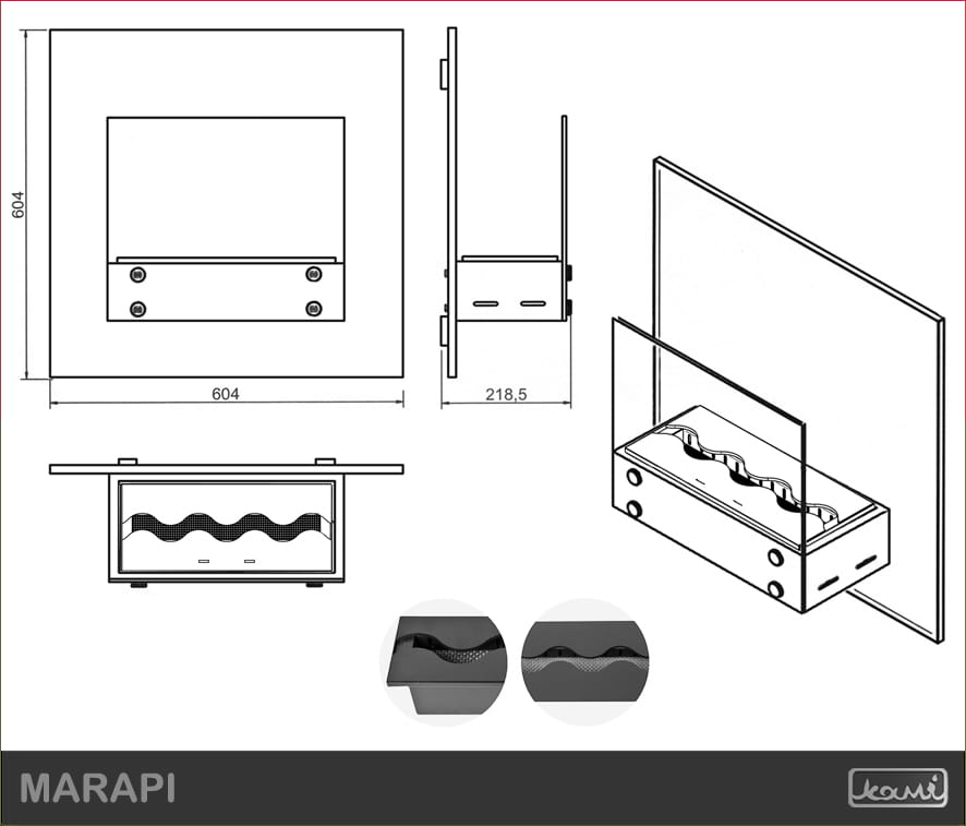 Wymiary - biokominek wiszący