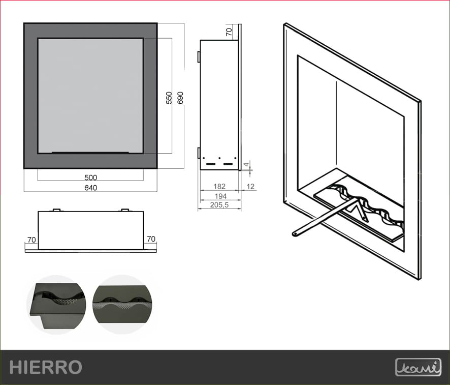 Wymiary - biokominek bez szyby