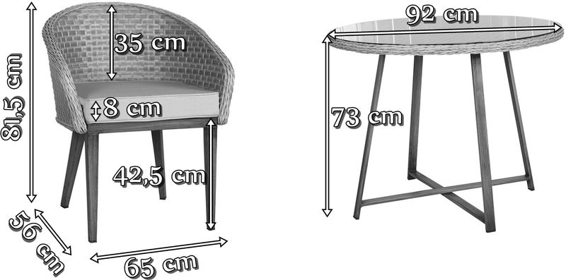 Wymiary mebli technorattan Contito