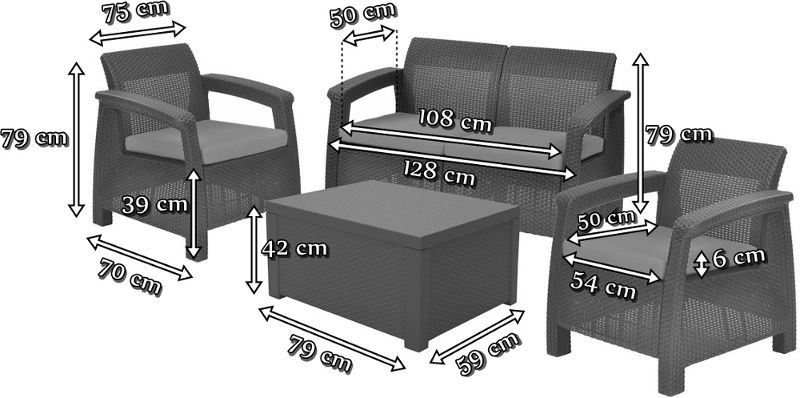 Zestaw ogrodowy Corfu Box Set wymiary