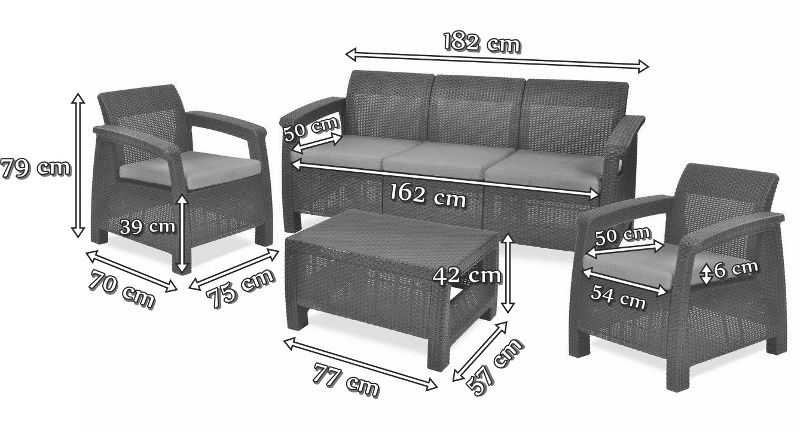 Corfu Set Max Curver wymiary