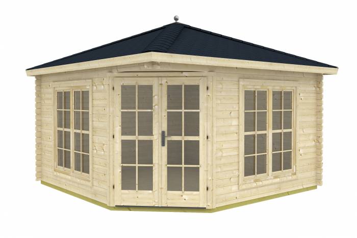 Kształt domku CYRANECZKA C sprawia, że może wypełnić przestrzeń w rogu działki, dzięki czemu zaoszczędzimy sporo miejsca. Wykonany z wysokiej jakości drewna swierkowego. Balik 40 milimetrowy zapewni odpowiednią stabilność oraz zmniejszony stopień przenikania ciepła.   Wewnątrz domku CYRANECZKA C znajduje się przestronne pomieszczenie o powierzchni 13,4 m2, w którym z powodzeniem można oganizować spotkania z przyjaciółmi, czy spędzać wolny czas na odpoczynku. Domek ma 400 cm szerokości i głębokości, a jego wysokość waha się między 217 cm, a 288 cm.     Niewątpliwą zaletą projektu są przestronne, dwuskrzydłowe drzwi oraz liczne, przestronne okna. Dzięki takiemu rozwiązaniu do wnętrza wpada mnóstwo promieni słonecznych, co sprawia, że wnętrze jest jasne i przyjazne dla osób korzystających. Konstrukcja wykonana z drewna świerku syberyjskiego jest niezwykle stabilna i trwała oraz odporna na wszelkie niekorzystne czynniki zewnętrzne.     Uwaga! Oferta nie dotyczy paneli podłogowych, pokrycia dachu gontem, ani usługi montażu.   Jeśli interesuje Państwa montaż domku - bardzo prosimy o przesłanie wiadomości na adres: sklep@meblobranie.pl - zaproponujemy dostępne możliwości oraz wycenimy usługę.  Oferowane domki drewniane poniżej 25m2 producenta Twoje domki nie wymagają uzyskania pozwolenia budowlanego.