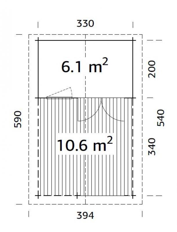 Domek drewniany z tarasem JACEK B 3,5x5,5 (6,1+10,6 m2)