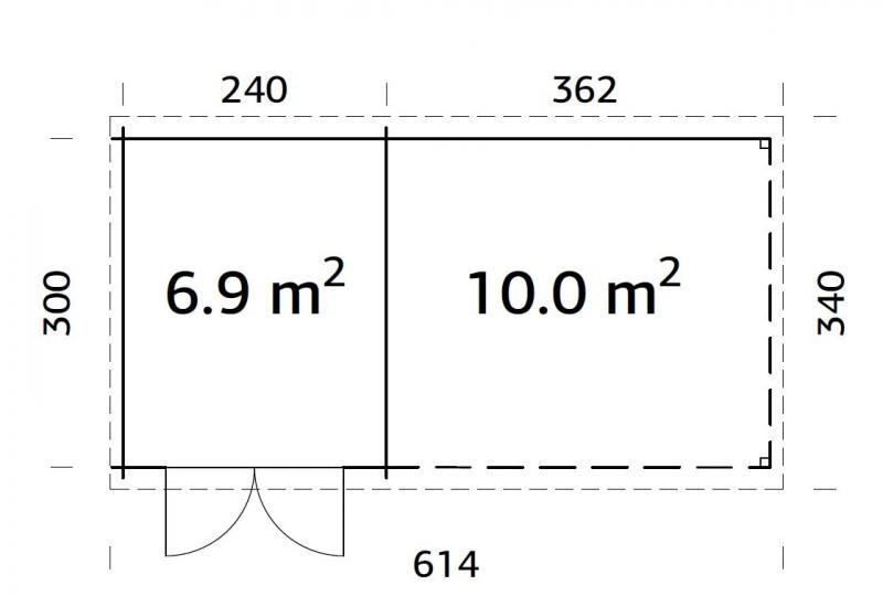 Mały domek drewniany na działkę ROBERT C 6x3 (6,9+10,0 m2)