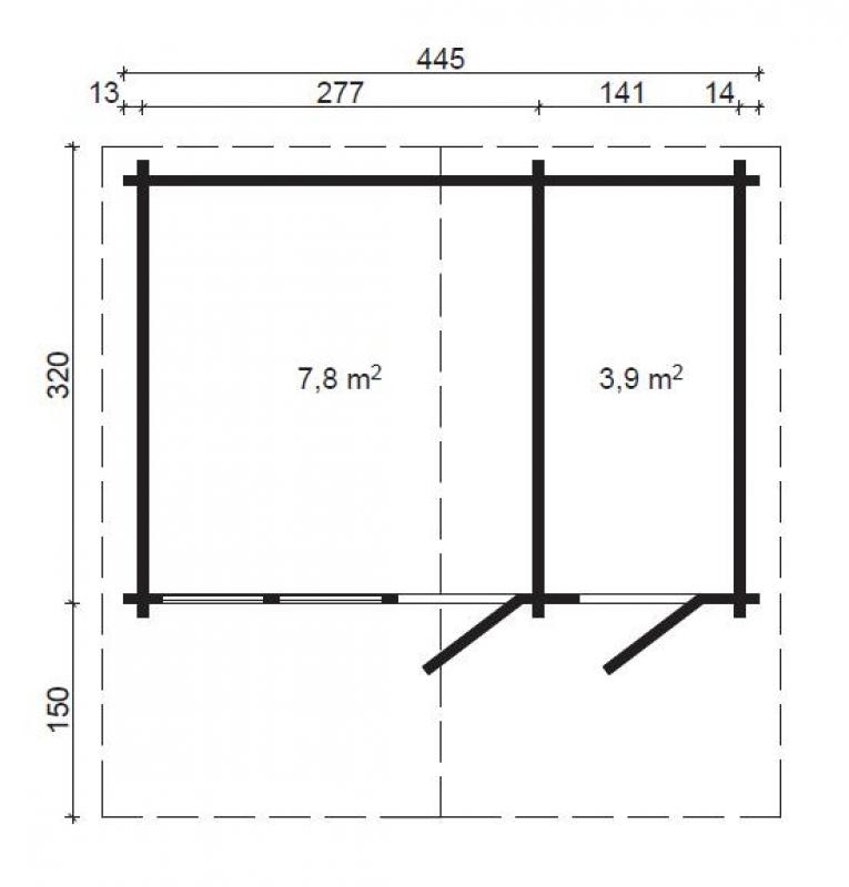 Letniskowy drewniany domek PELIKAN A 4,5x3 (11,7m2)