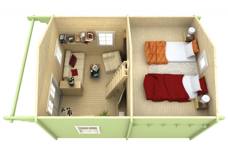 Drewniany domek na działkę rekreacyjną RUDZIK F 7x4,4 (24m2)