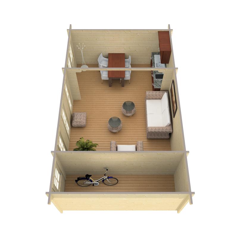 Drewniany domek na długą działkę RYBITWA A 7x3 (19,74m2)