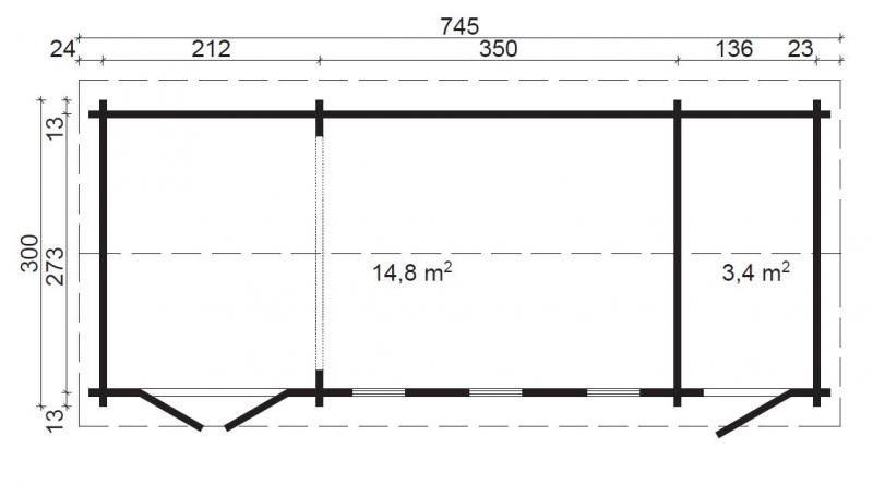 Drewniany domek na długą działkę RYBITWA A 7x3 (19,74m2)