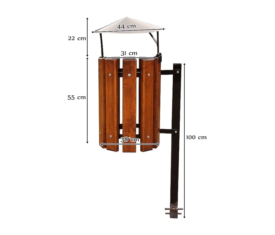 Kosz parkowy z nogą boczną przykryty daszkiem wymiary