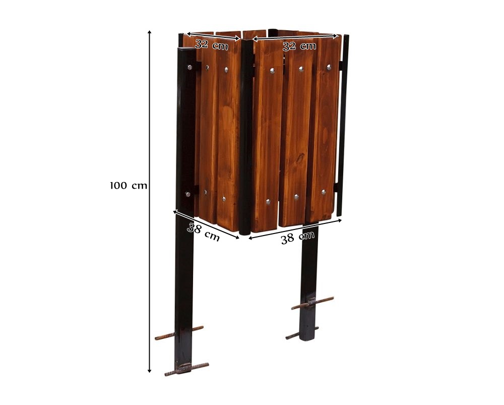 Kwadratowy kosz parkowy do wkopania w ziemię - wymiary